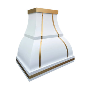 Fobest Stainless Steel White Range Hood with Brass Decor FSS-34-Stainless Steel Range Hood-Fobest