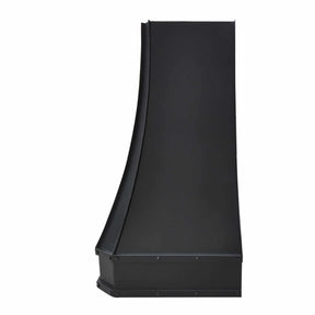 A bronze copper range hood with rivet details, clear lines