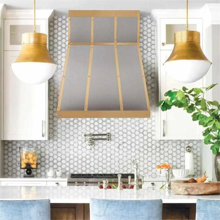 Fobest Tapered Stainless Steel Range Hood with Brass Trim FSS-110-Stainless Steel Range Hood-Fobest