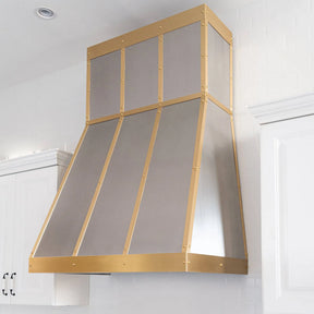 Fobest Tapered Stainless Steel Range Hood with Brass Trim FSS-110-Stainless Steel Range Hood-Fobest