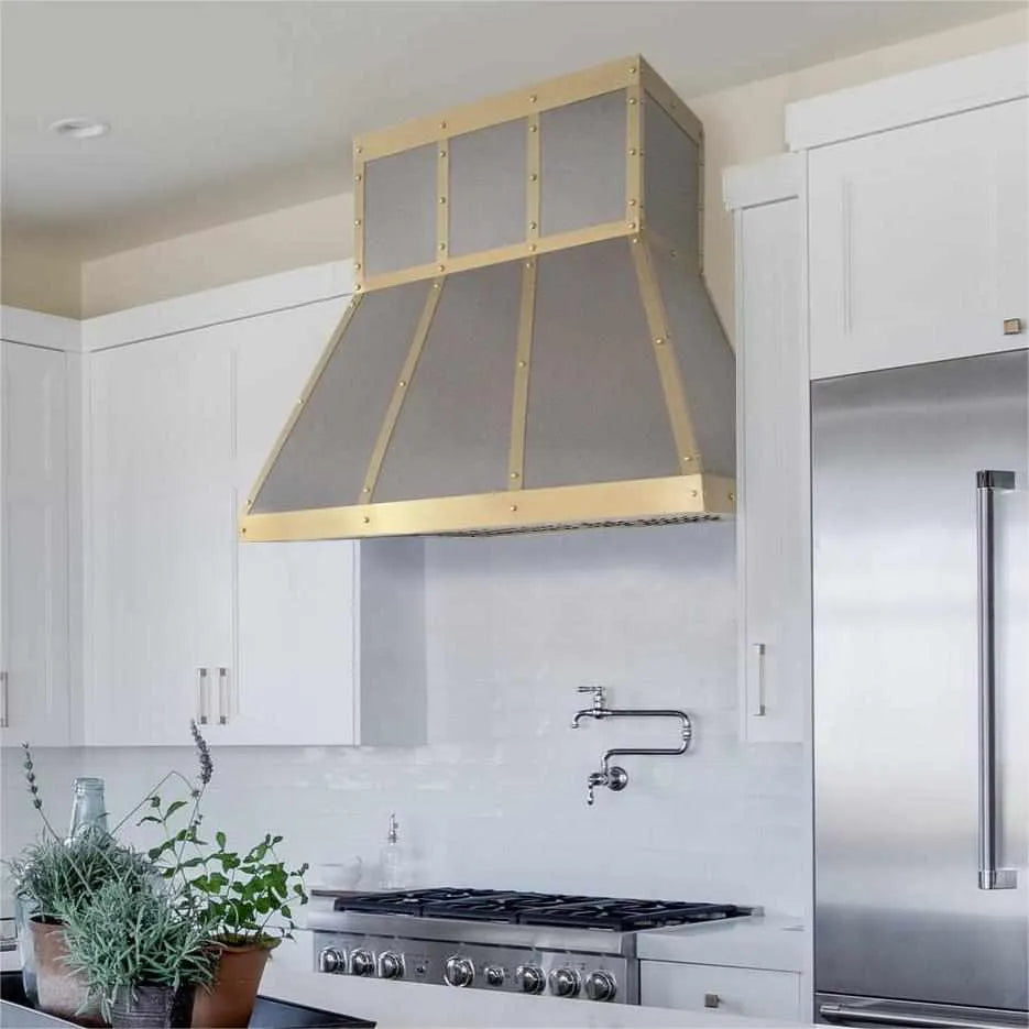 Fobest Tapered Stainless Steel Range Hood with Brass Trim FSS-110-Stainless Steel Range Hood-Fobest