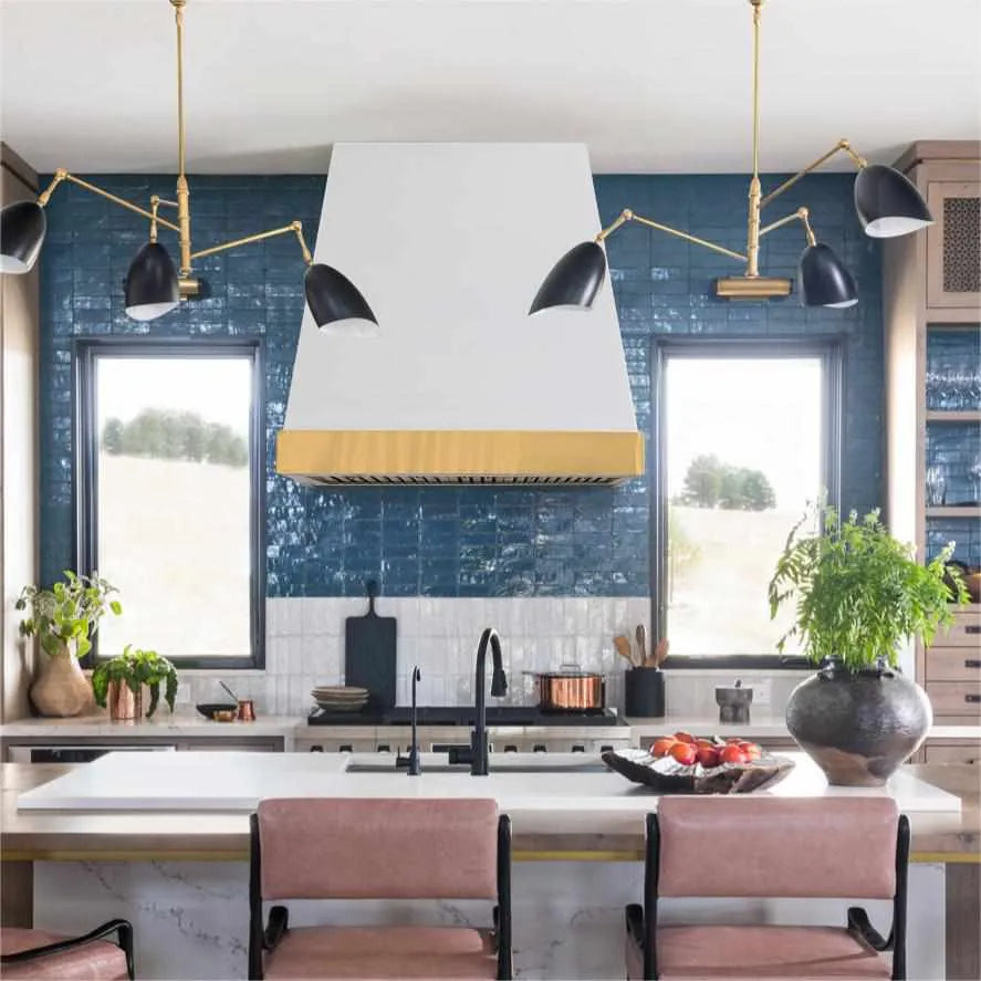 Fobest White Custom Kitchen Hood with polished brass accent FSS-176-Stainless Steel Range Hood-Fobest