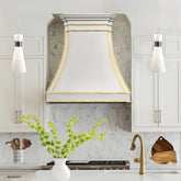 Fobest White Custom Stainless Steel Range Hood with Polished Brass Trim FSS-424-Stainless Steel Range Hood-Fobest