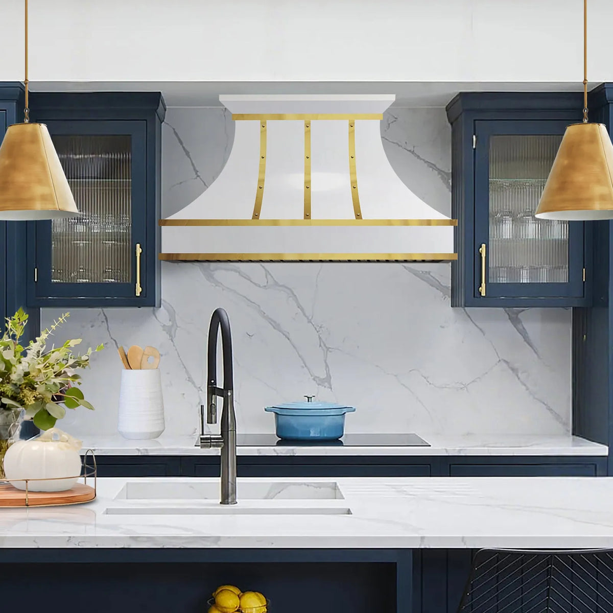 Fobest White Custom Vent Hood Stainless Steel with Brass Strap FSS-443-Stainless Steel Range Hood-Fobest