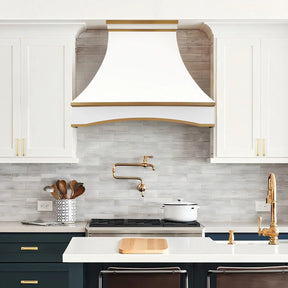 Fobest White Range Hood with Arched Design and Brass Trim FSS-403-Stainless Steel Range Hood-Fobest
