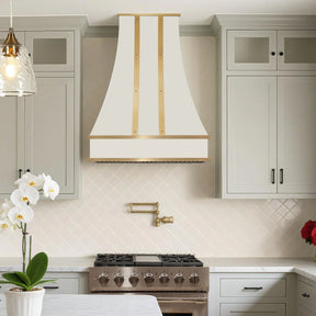 Fobest White Stainless Steel Range Hood with Brass Trim Accents FSS-398-Stainless Steel Range Hood-Fobest