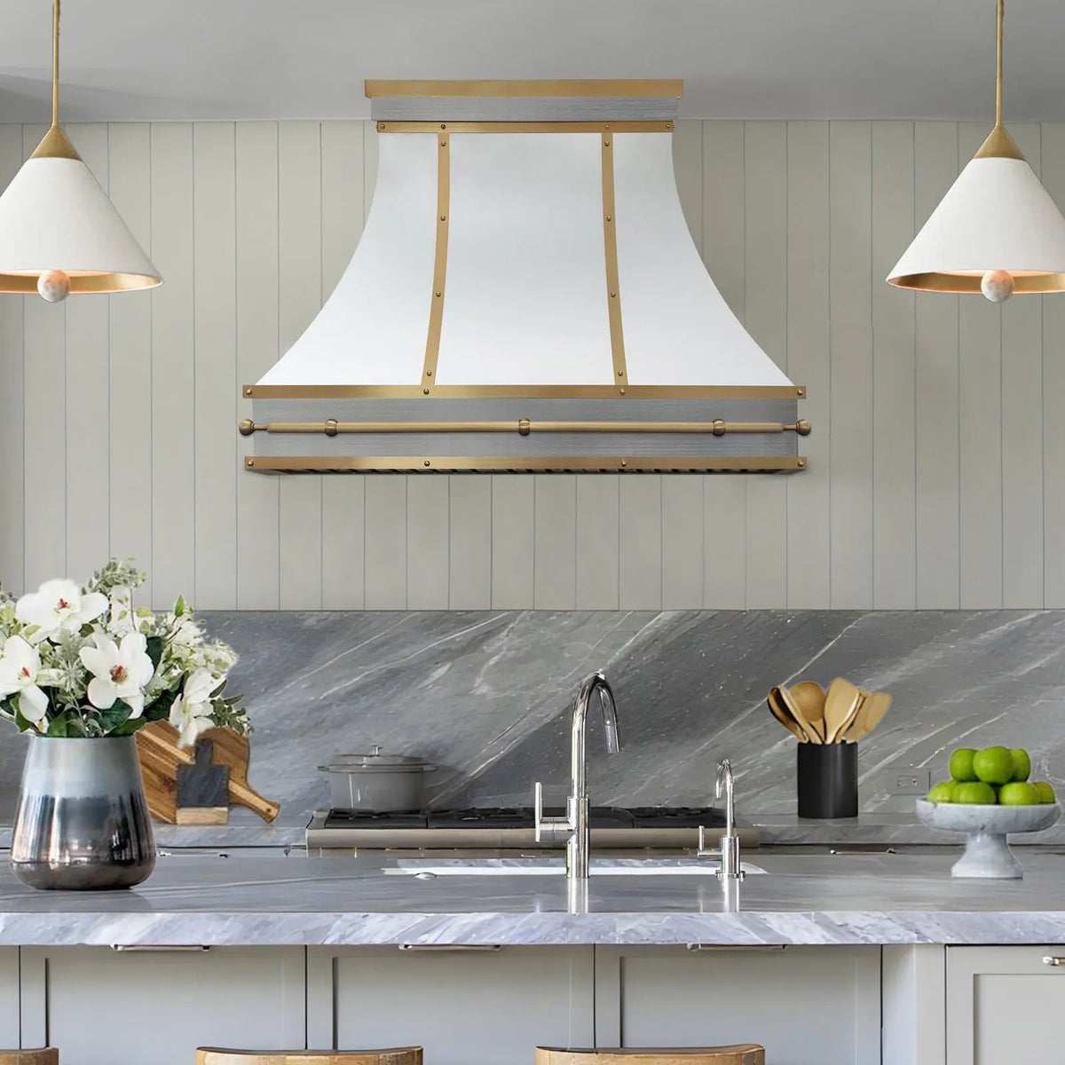 Fobest White and Brass Kitchen Range Hood FSS-421