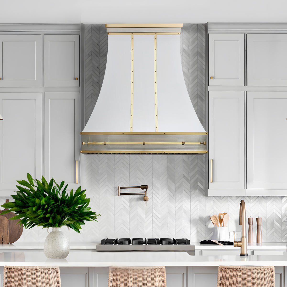 Fobest White and Brass Kitchen Range Hood FSS-421-Stainless Steel Range Hood-Fobest