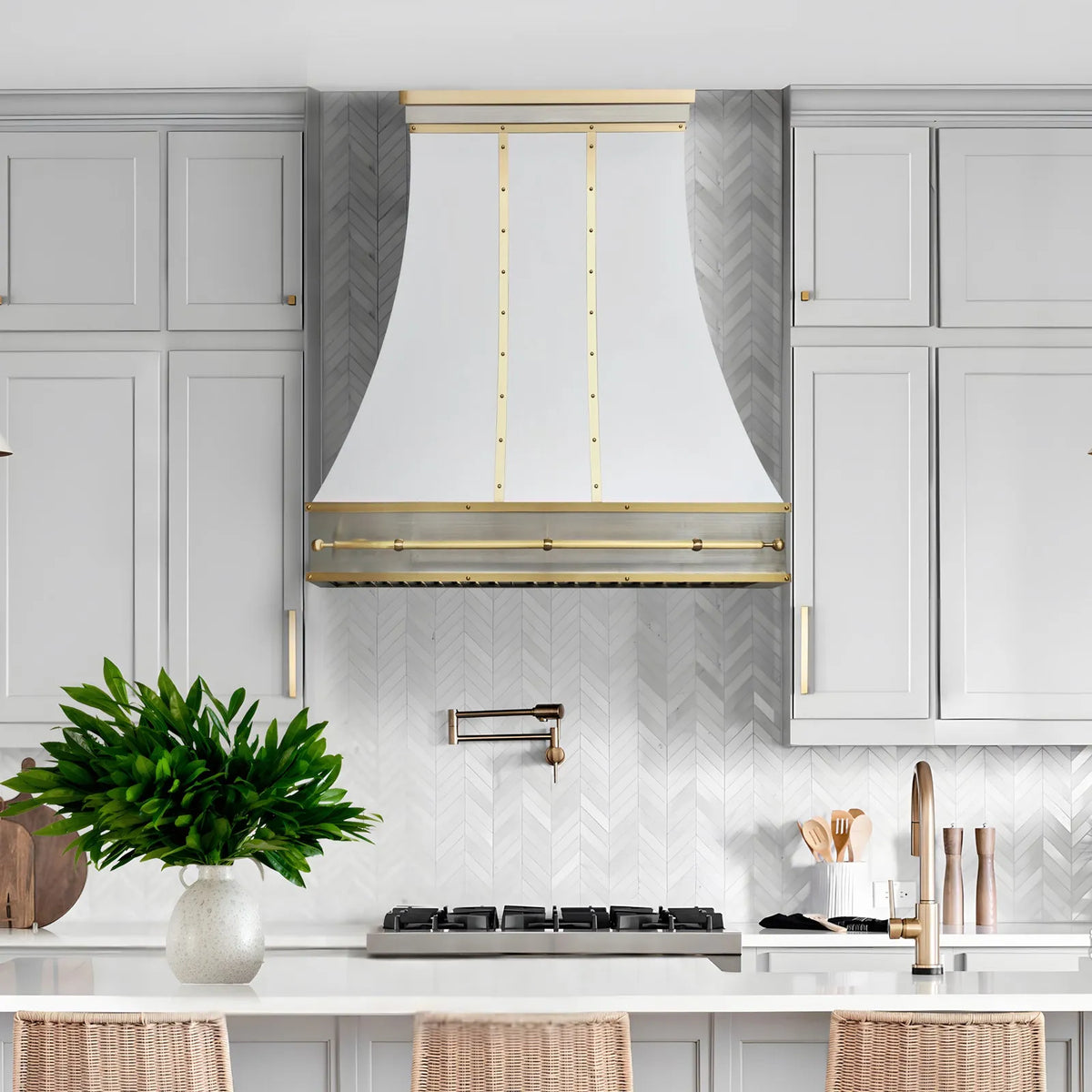 Fobest White and Brass Kitchen Range Hood FSS-421-Stainless Steel Range Hood-Fobest