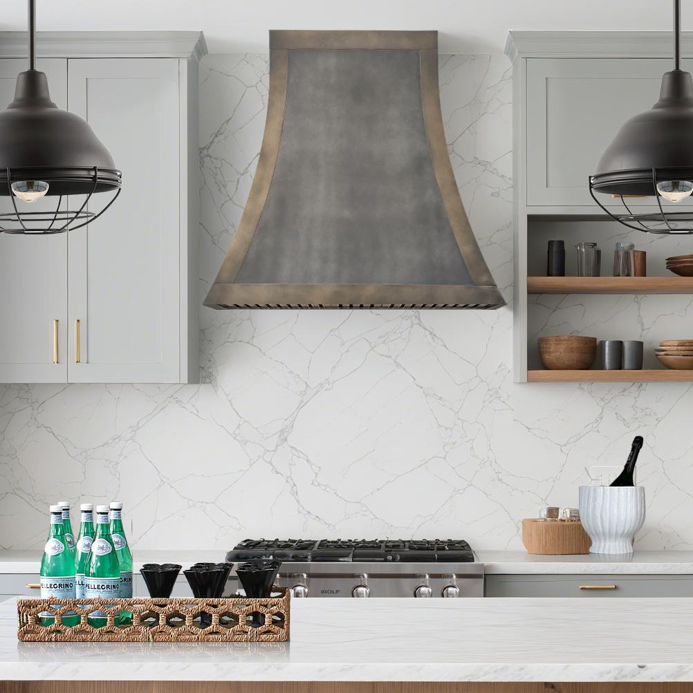 Fobest Zinc Range Hood with Antique Brass Trim and Flared Shape FSS-395-Stainless Steel Range Hood-Fobest