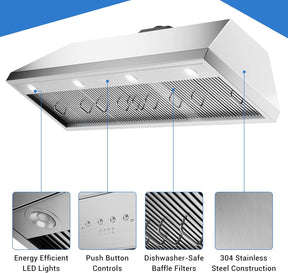Fobest 48 inch Range Hood Insert with 1260CFM Remote Blower-F0148RE