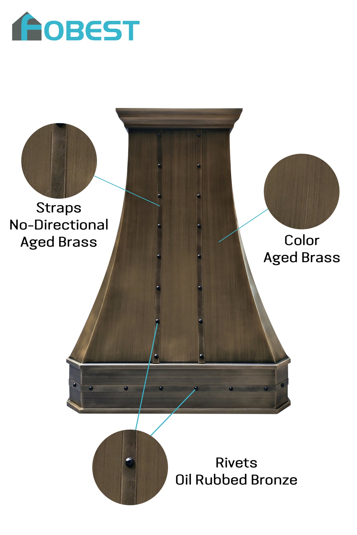 Fobest Aged Brass Custom Range Hood for Modern Rustic Kitchens FSS-549