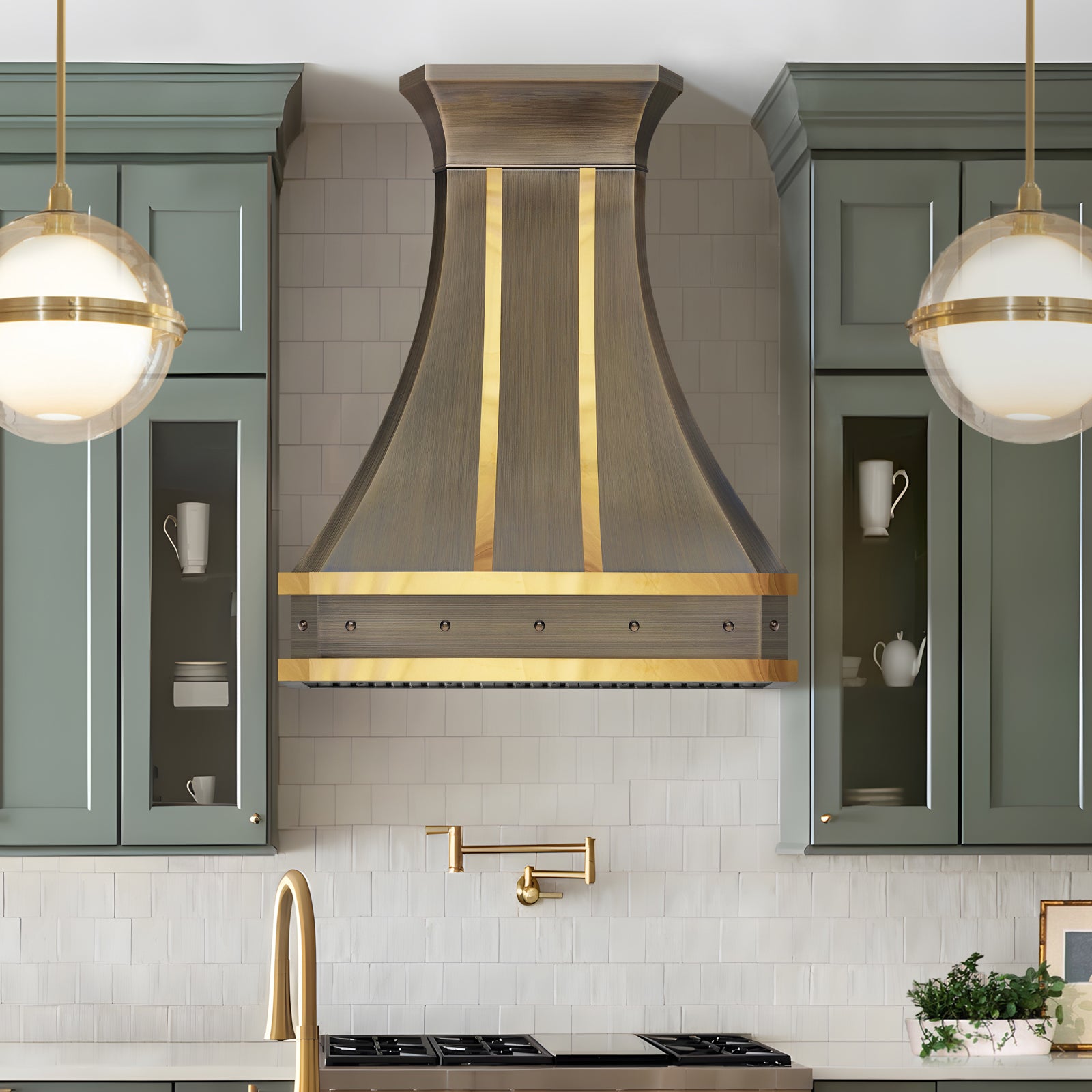 Fobest Aged Brass Range Hood with Gold Straps FSS-452