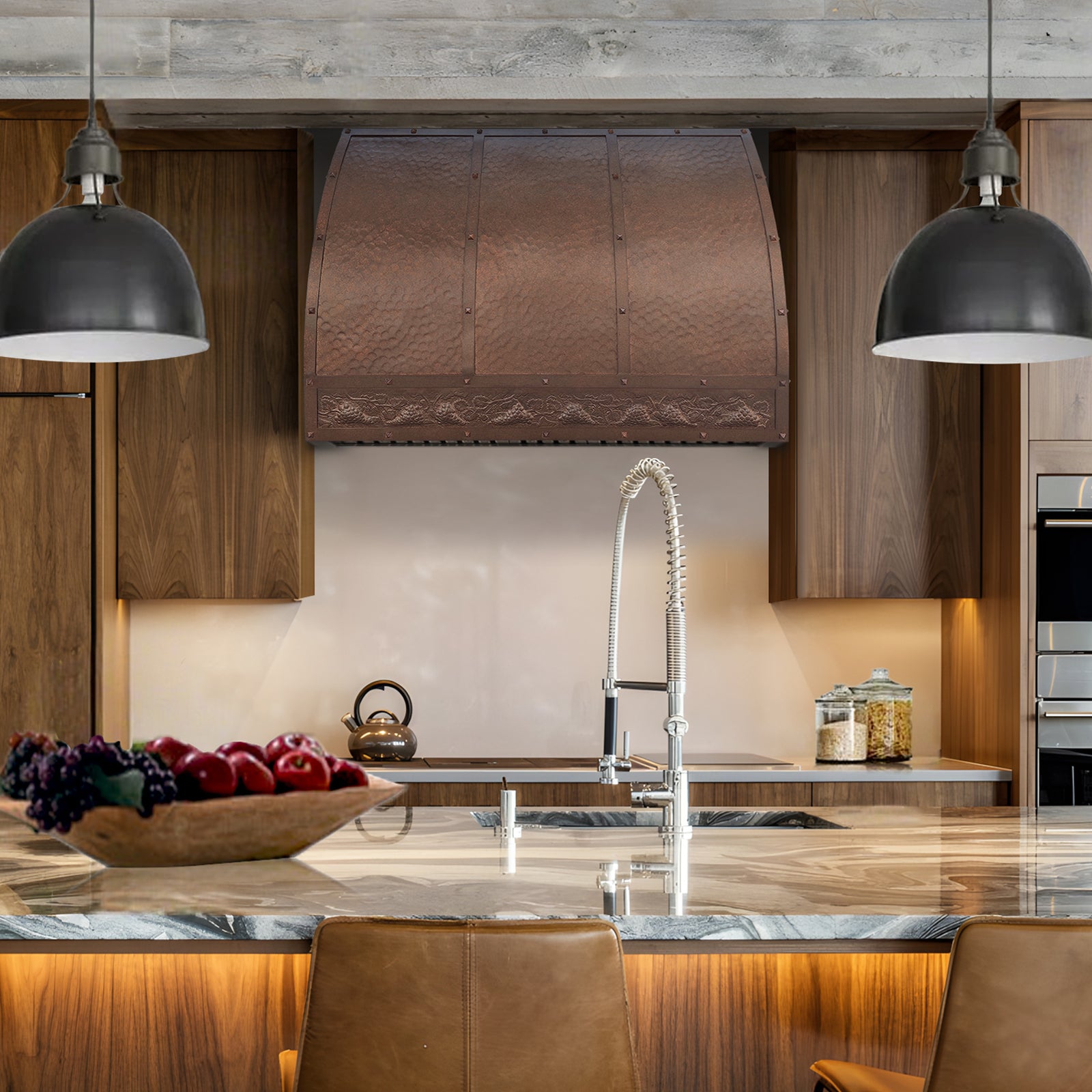 Modern kitchen with copper range hood, 