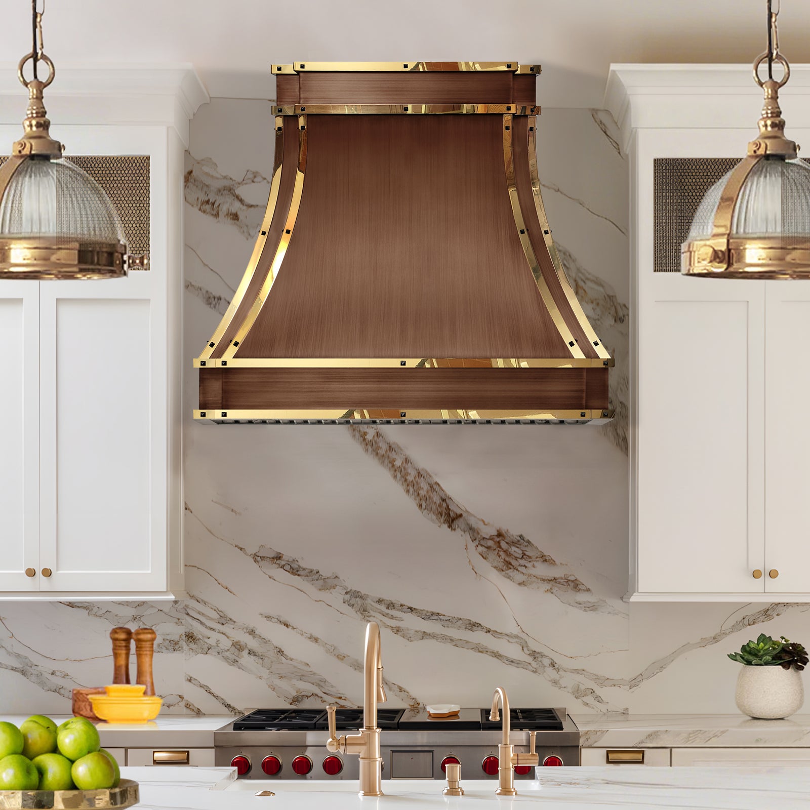 Fobest Antique Copper Range Hood with Brass Straps FCP-220