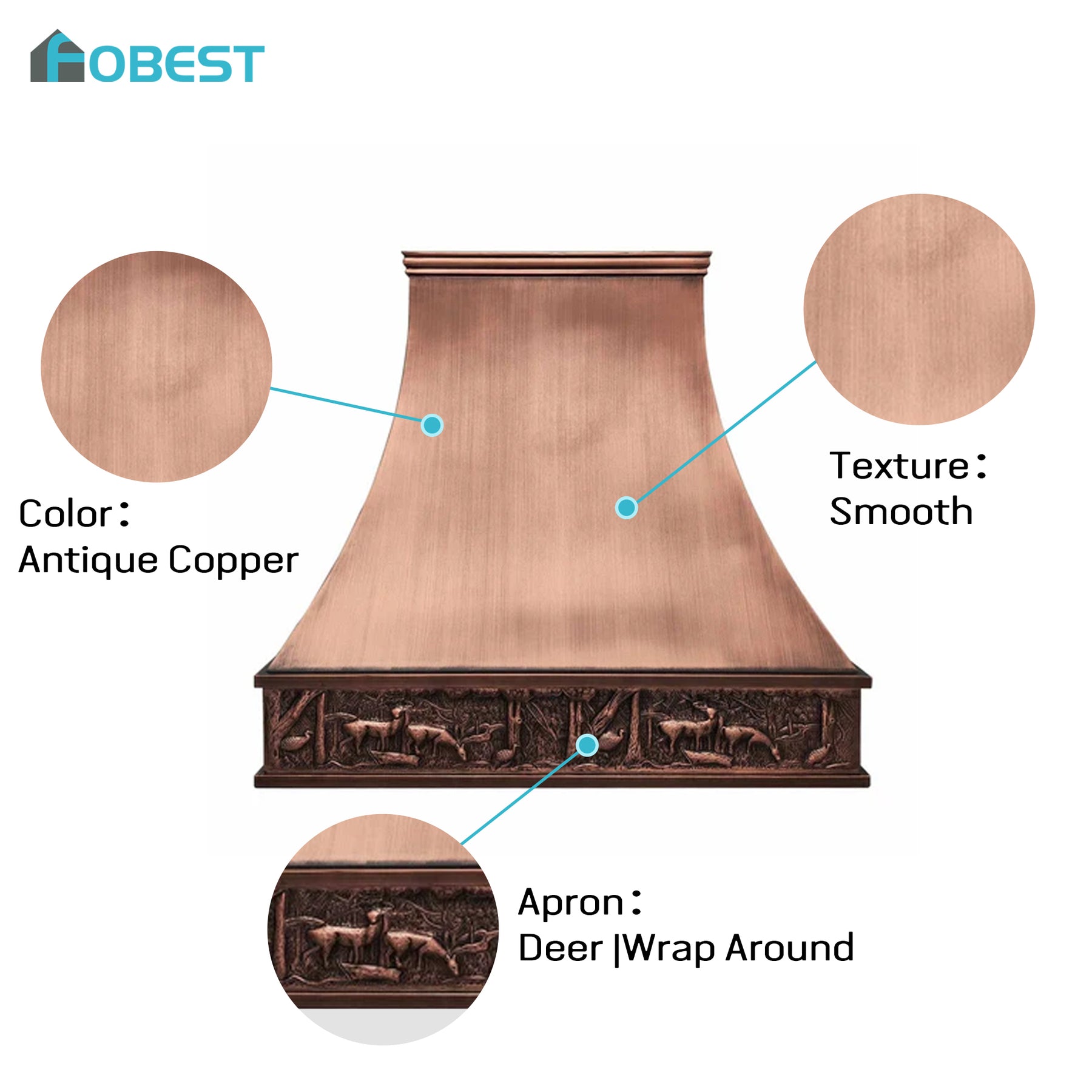 Fobest Antique Copper Range Hood with Deer Apron Design FCP-186