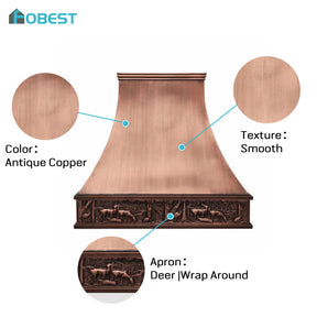 Fobest Antique Copper Range Hood with Deer Apron Design FCP-186