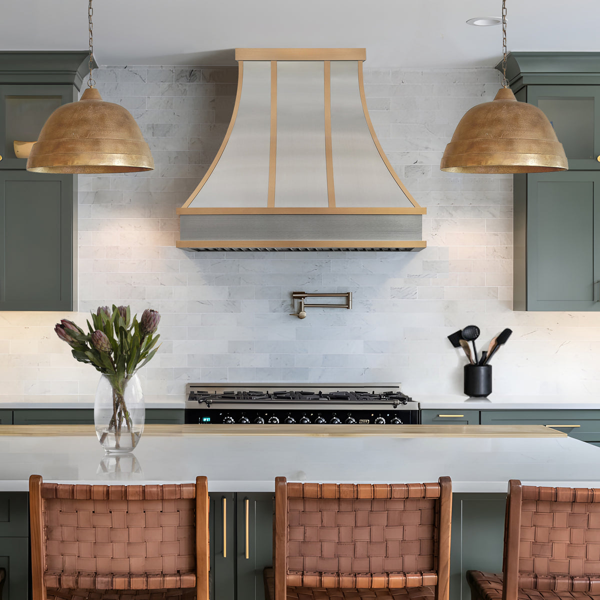 Fobest Atlanta Stainless Steel Range Hood with Brass Trim Accents FSS-513