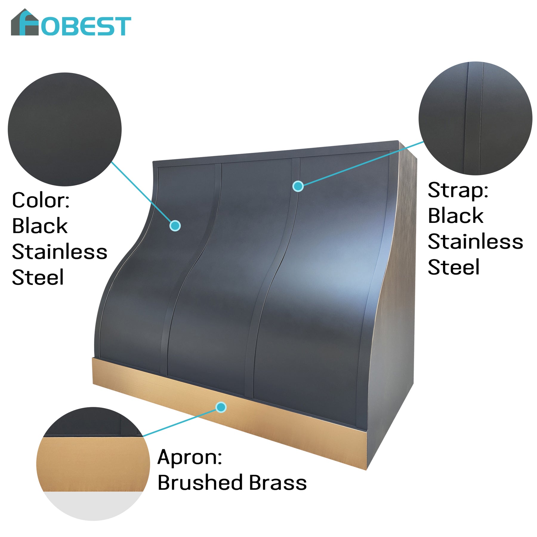 Fobest Black Custom Range Hood with Barrel Stainless Steel Design FSS-556