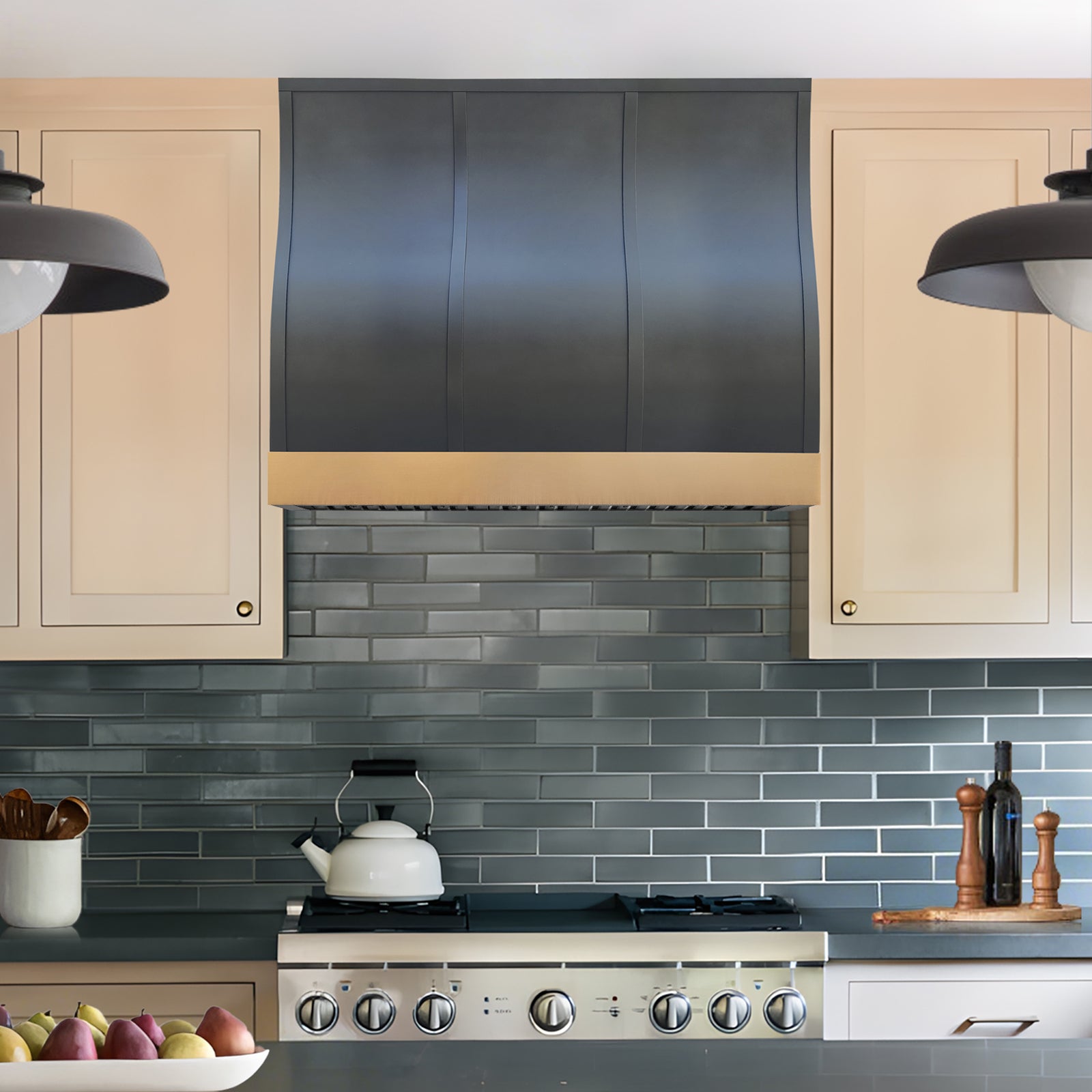 Fobest Black Custom Range Hood with Barrel Stainless Steel Design FSS-556