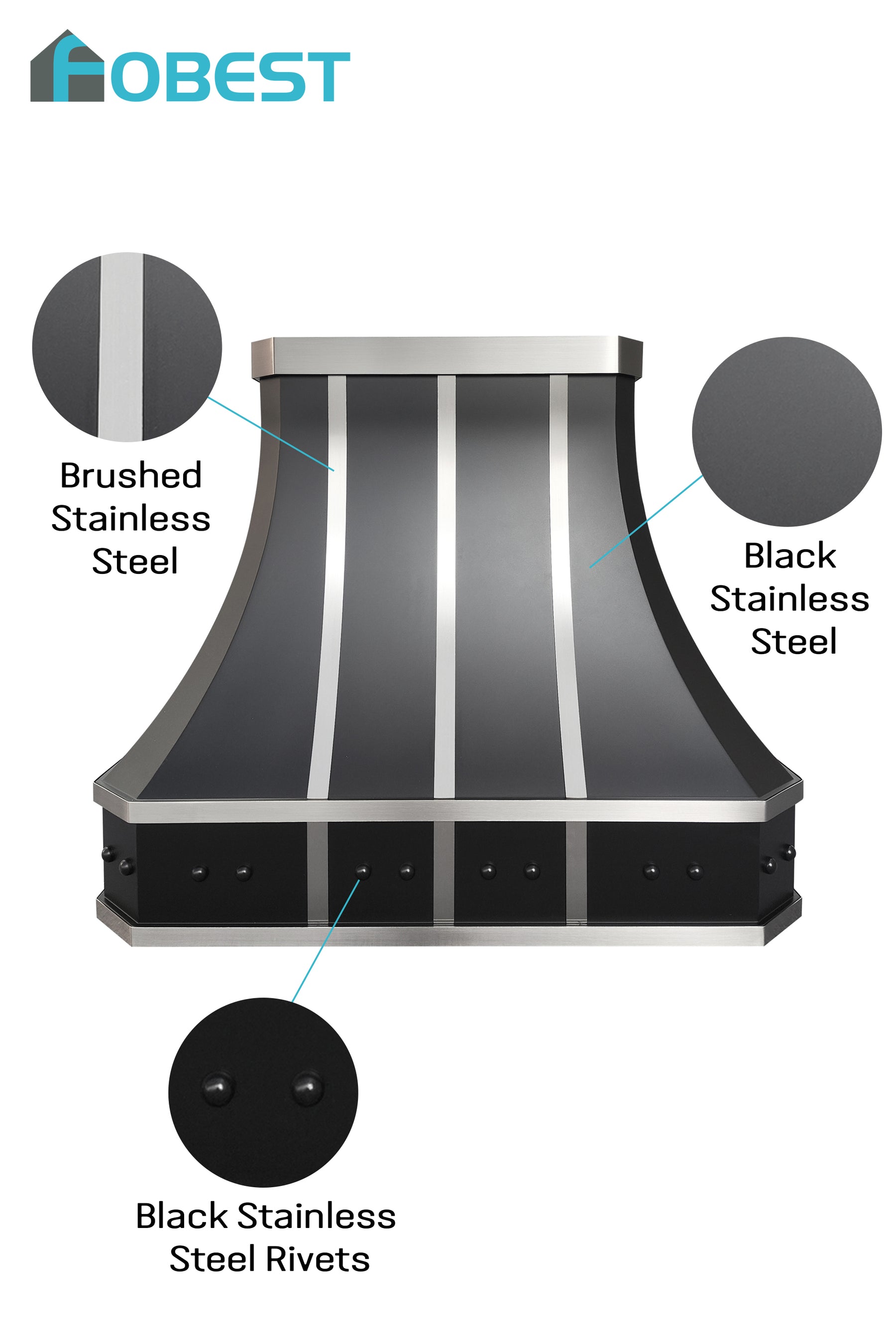 Fobest Black Kitchen Range Hood Stainless Steel with Trim FSS-489