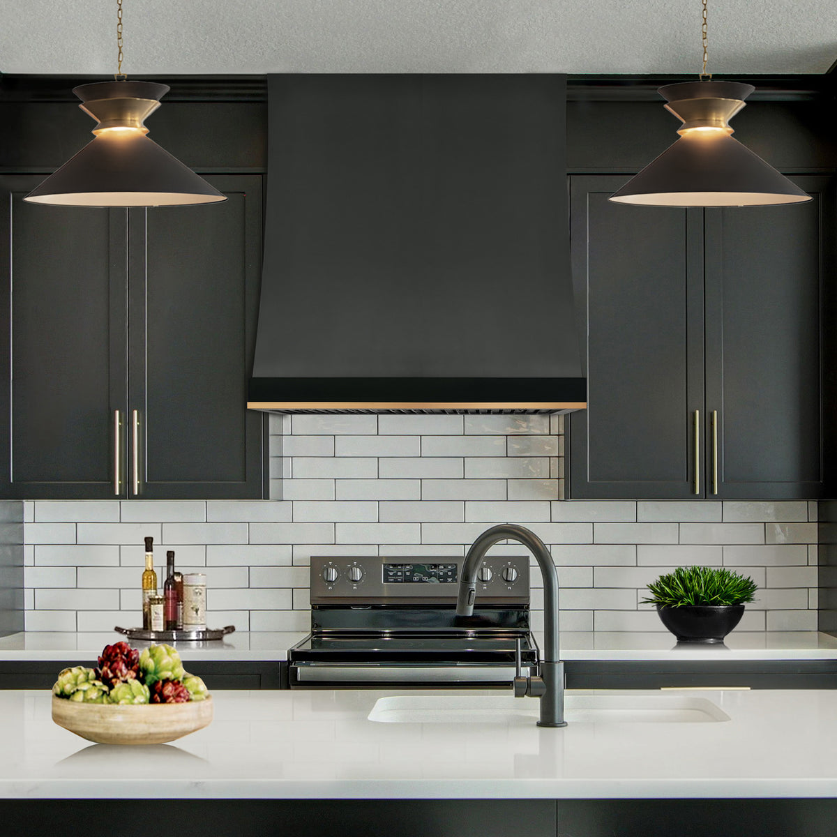 Fobest Black Metal Range Hood with brass bottom FSS-180
