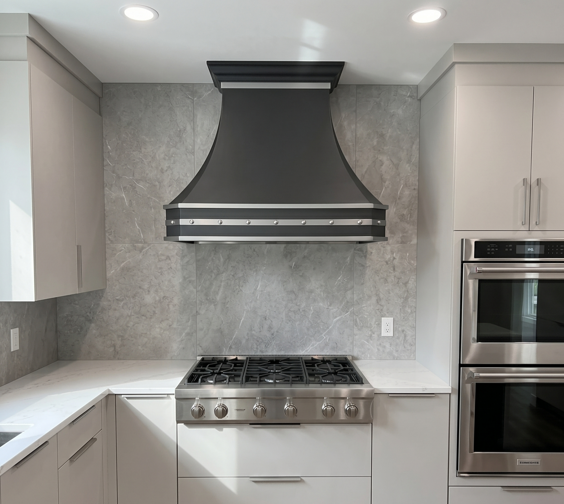 Fobest Black Range Hood with Brushed Steel Rivet Trim FSS-385