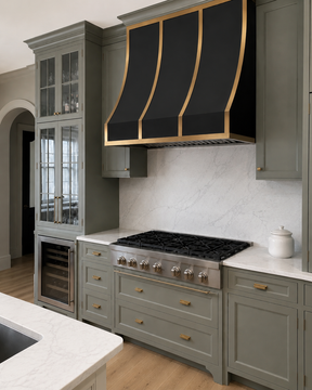 Fobest Black Stainless Steel Custom Stove Hood with Brass Decor FSS-459