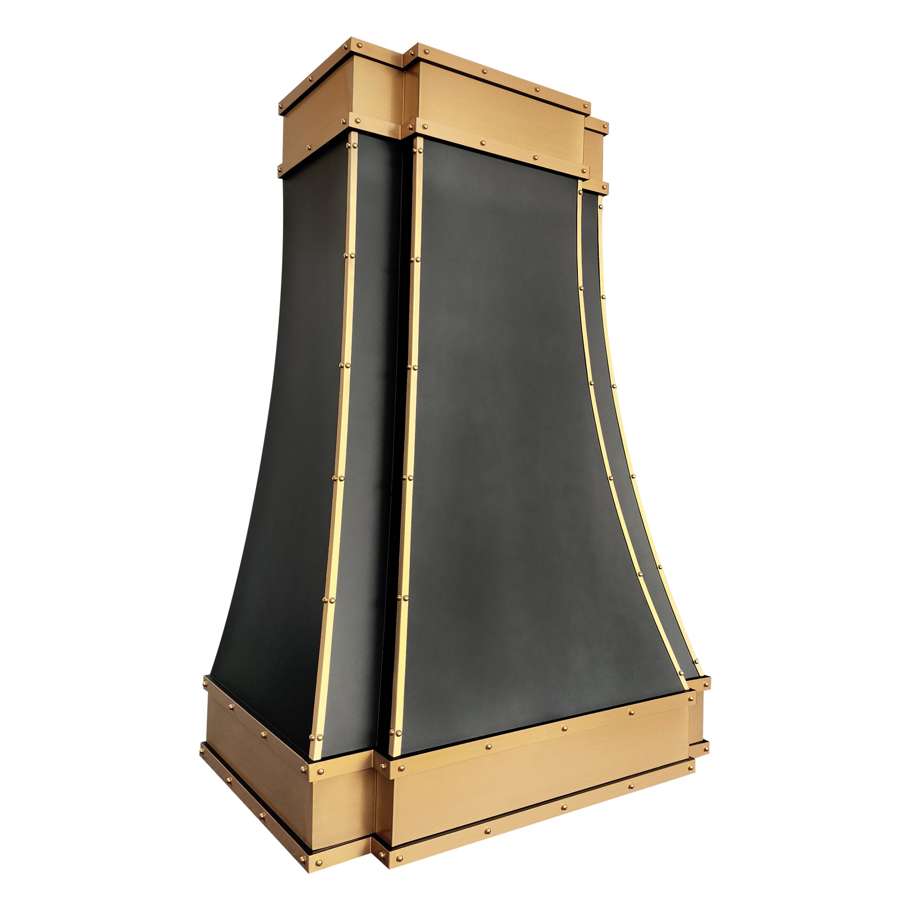 Fobest Black Stainless Steel Kitchen Hood with Brushed Brass Bands FSS-490