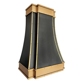 Fobest Black Stainless Steel Kitchen Hood with Brushed Brass Bands FSS-490