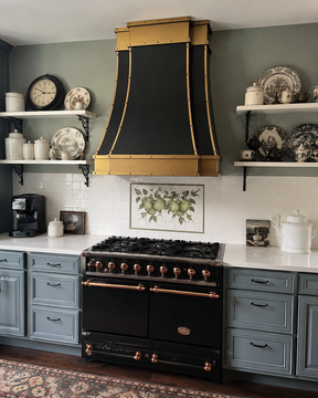 Fobest Black Stainless Steel Kitchen Hood with Brushed Brass Bands FSS-490