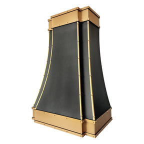 Fobest Black Stainless Steel Kitchen Hood with Brushed Brass Bands FSS-490