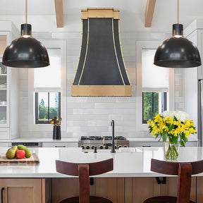 Fobest Black Stainless Steel Kitchen Hood with Brushed Brass Bands FSS-490