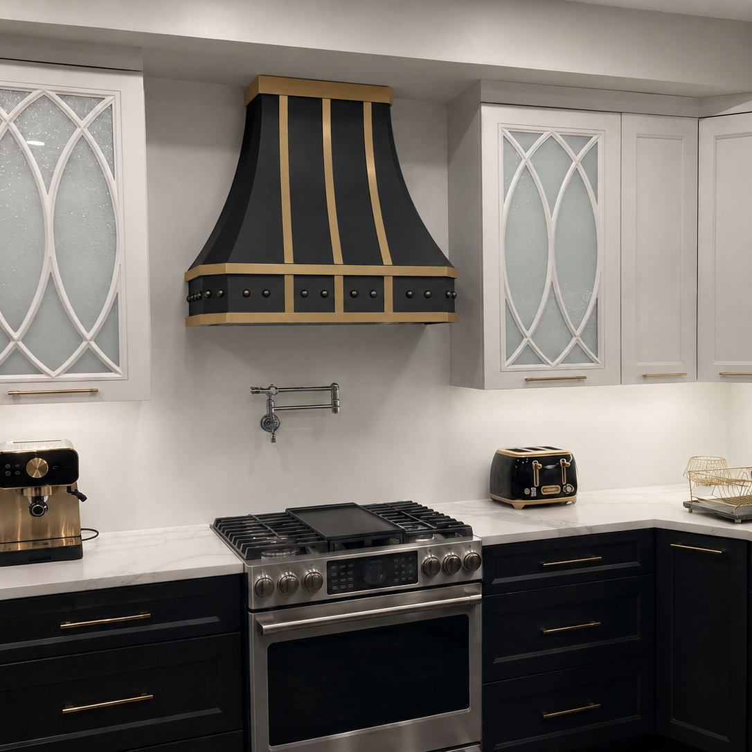 Fobest Black Stainless Steel Range Hood With Brass Straps FSS-33