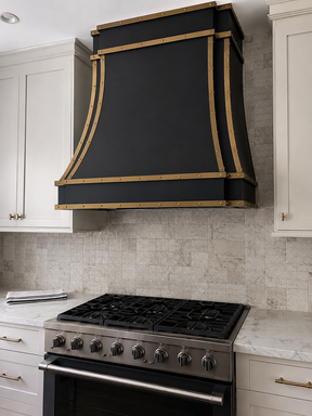 Fobest Black Stainless Steel Range Hood with Brass Trim and Rivet FSS-14