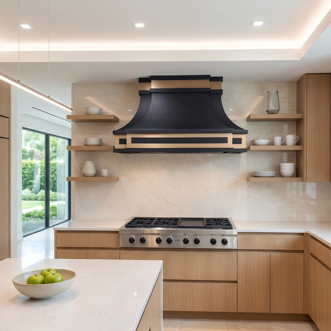 Fobest Black Stove Hood with Brushed Brass Trim FSS-407