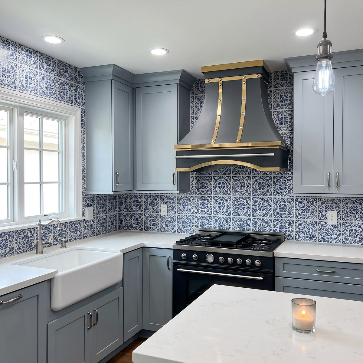 Fobest Black Vent Hood with Polished Brass Straps and Pot Rail FSS-416
