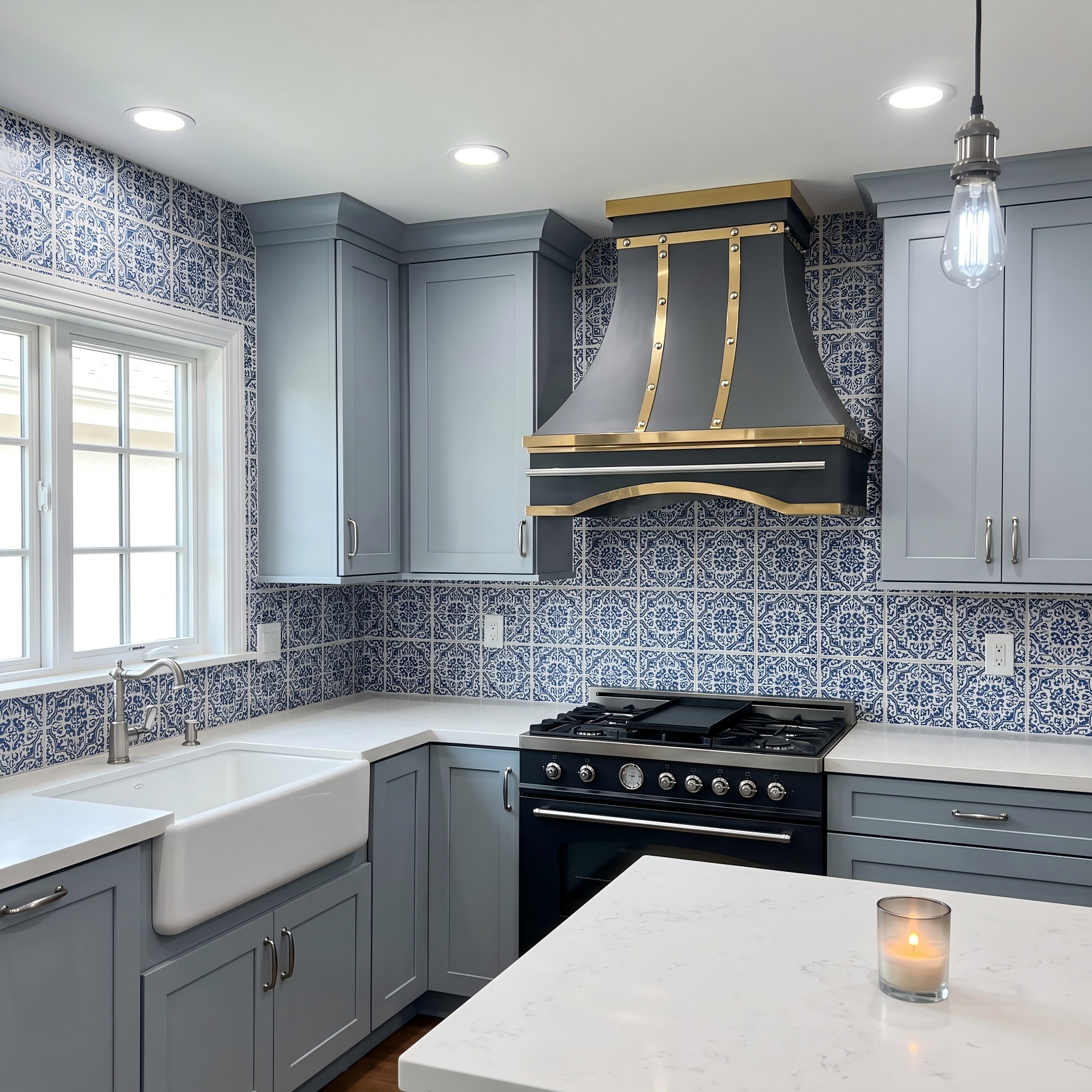 Fobest Black Vent Hood with Polished Brass Straps and Pot Rail FSS-416