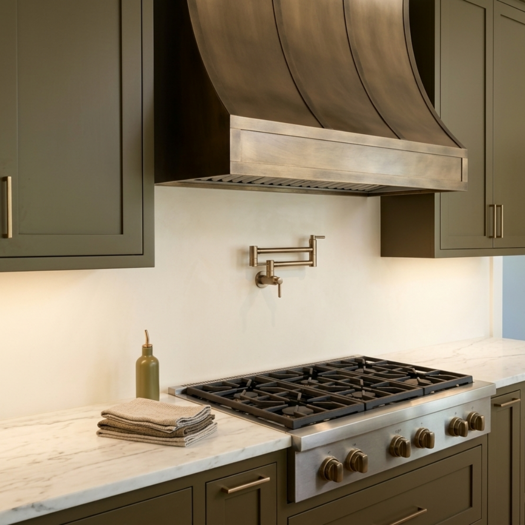 Fobest Brass Custom Range Hood Non Direction Aged Brass Finish FSS-467