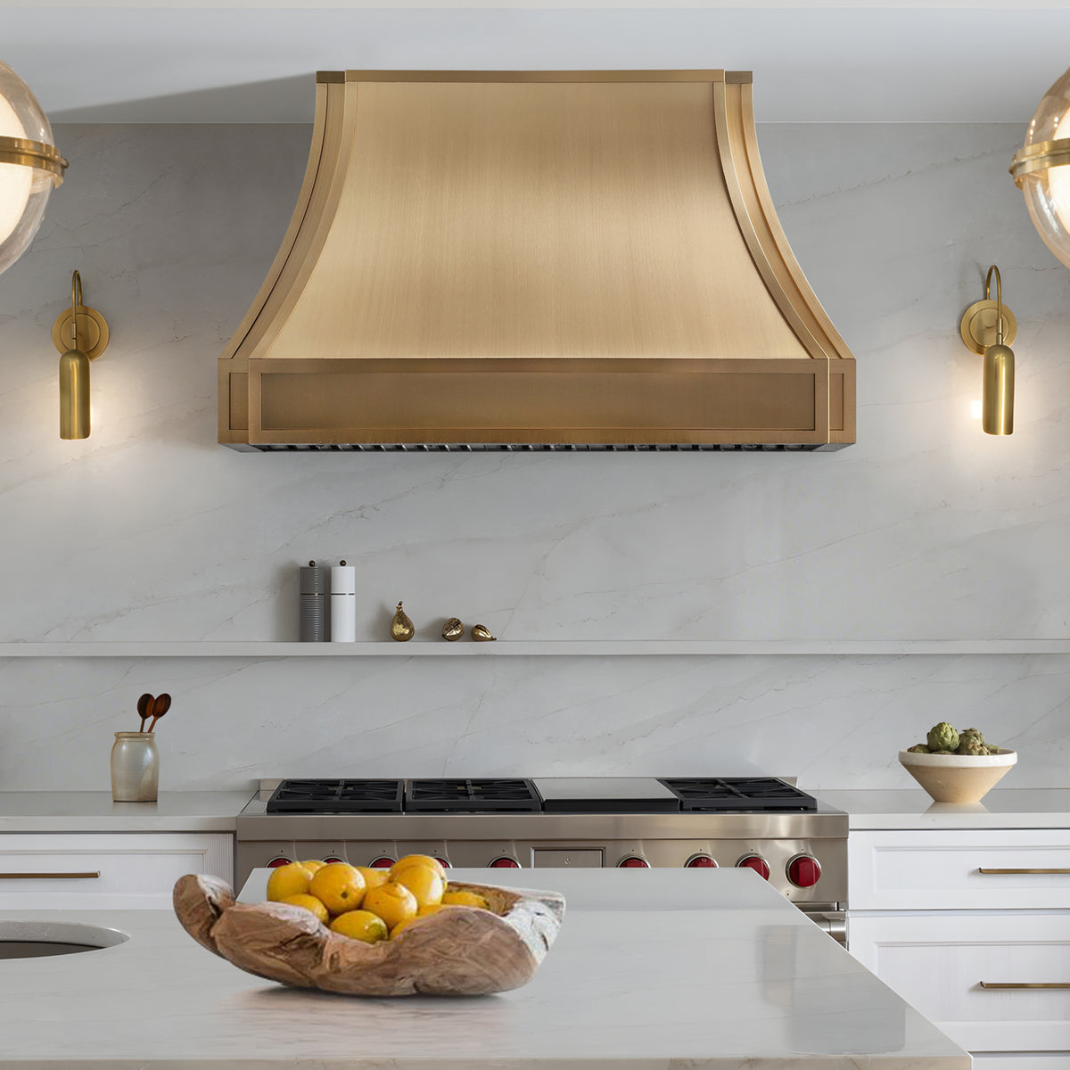 Fobest Brushed Brass Kitchen Range Hood with Parallel Design FSS-544