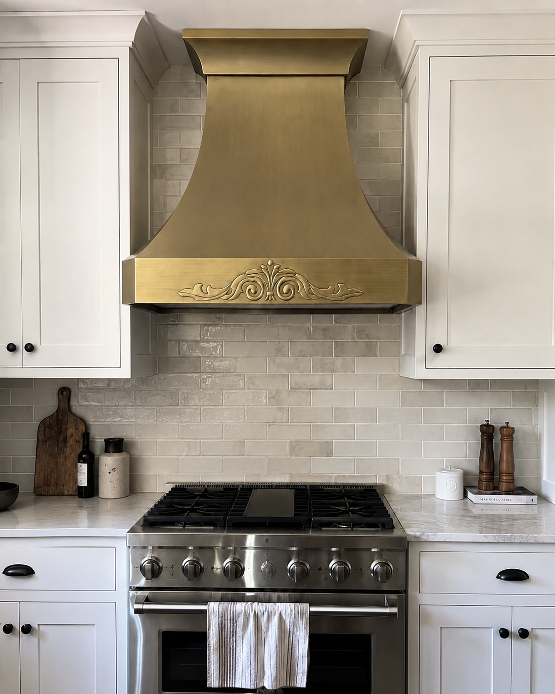 Fobest Brushed Brass Range Hood with Decorative Apron FSS-488