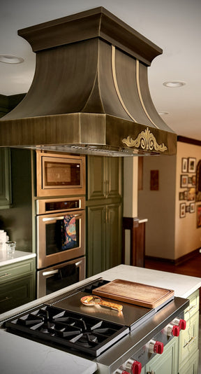 Fobest Brushed Brass Range Hood with Decorative Apron FSS-488