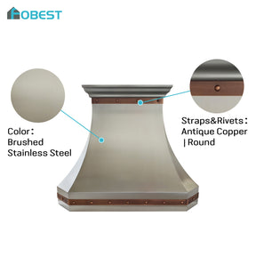 Fobest Brushed Stainless Steel Range Hood with Antique Copper Decors FSS-728