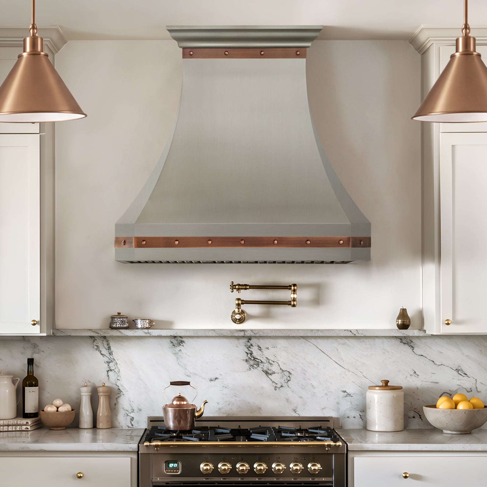 Fobest Brushed Stainless Steel Range Hood with Antique Copper Decors FSS-728