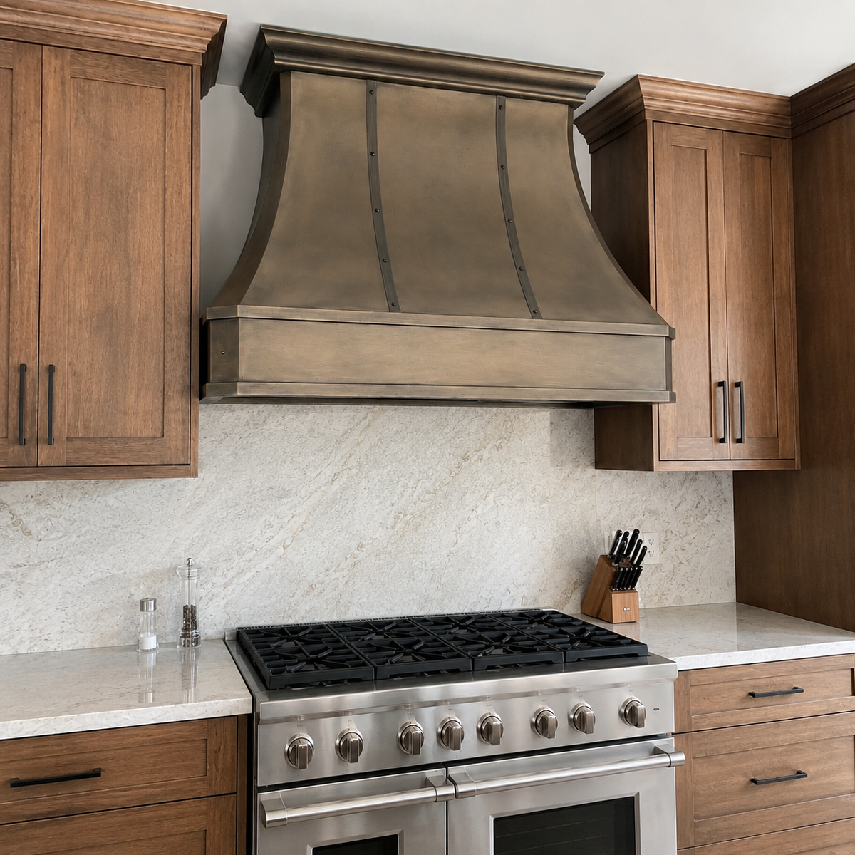 Fobest Chicago Aged Brass Stove Hoods with Riveted Accents FSS-496
