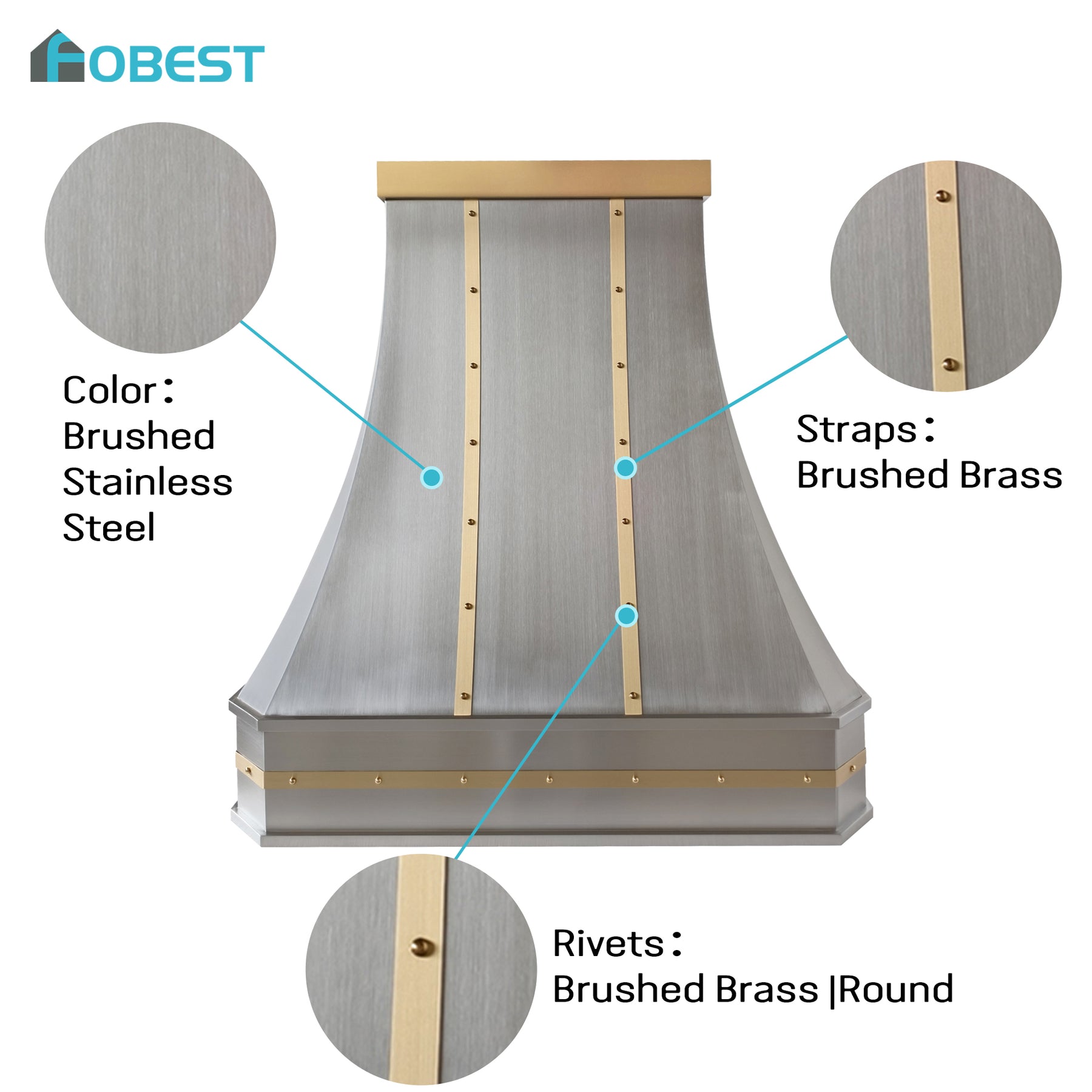 Fobest Classic Modern Stainless Steel Range Hood with Brass Decors FSS-711