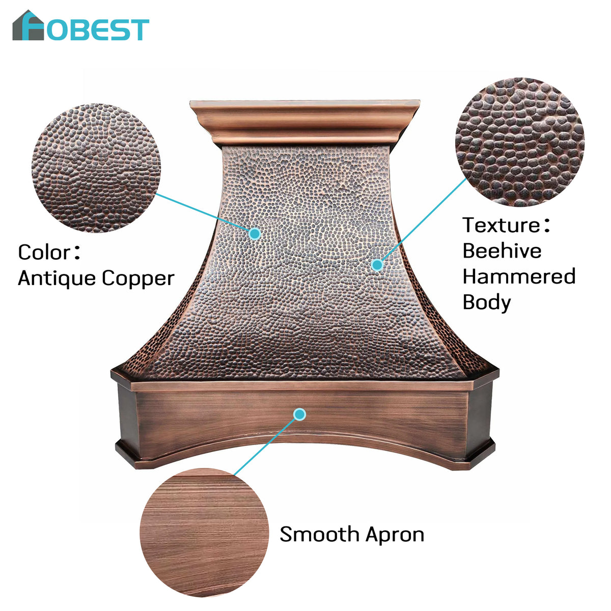 Fobest Copper Range Hood with Heavy Hammer Finish FCP-140