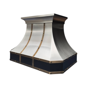 Fobest Curved Brushed Stainless Steel Range Hood with Black & Aged Brass Accents FSS-594
