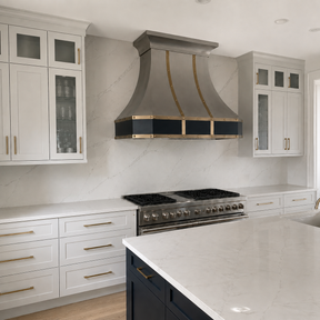 Fobest Curved Brushed Stainless Steel Range Hood with Black & Aged Brass Accents FSS-594