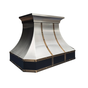 Fobest Curved Brushed Stainless Steel Range Hood with Black & Aged Brass Accents FSS-594